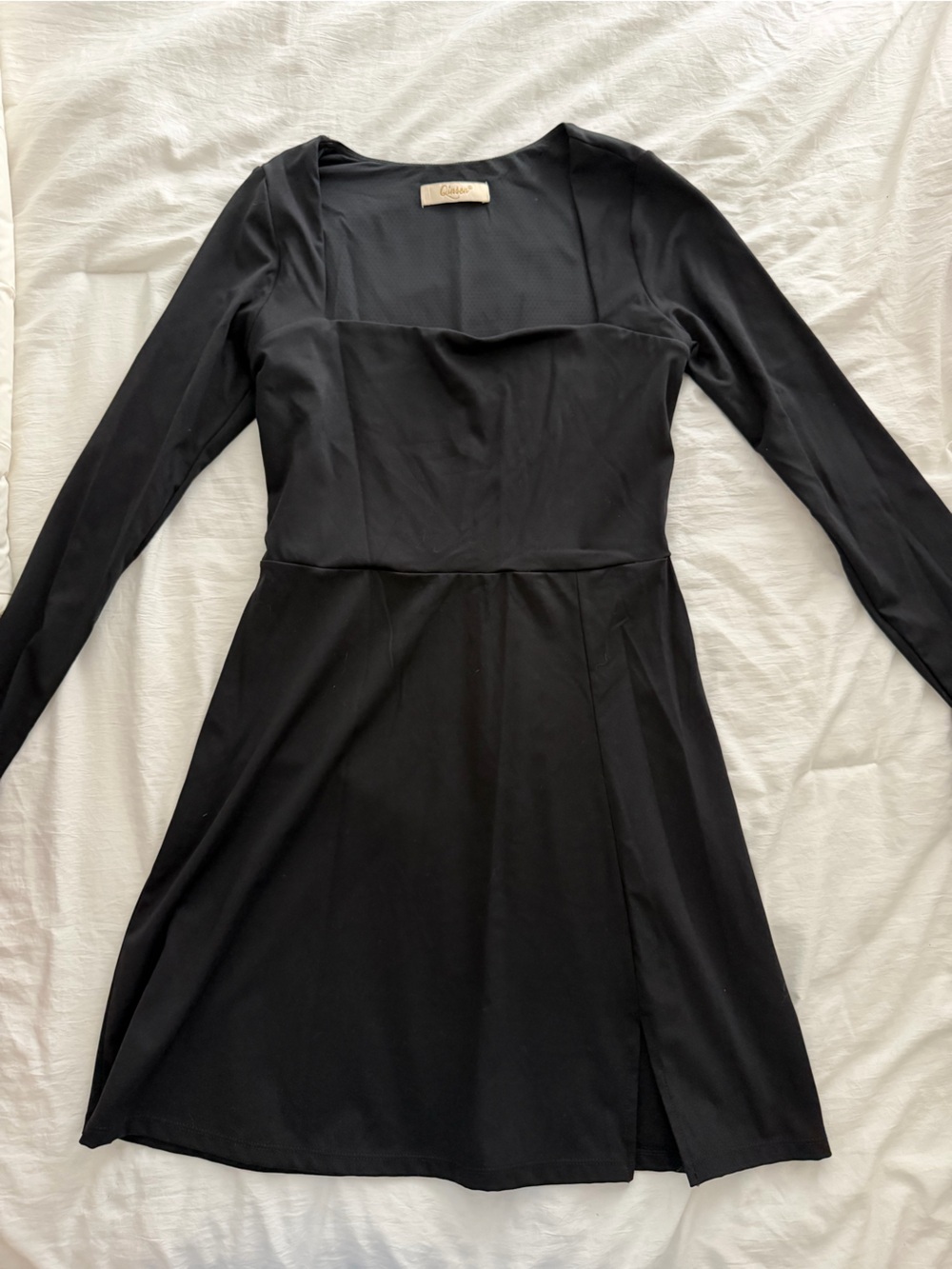Black Long-Sleeve Square Neck Athletic Dress